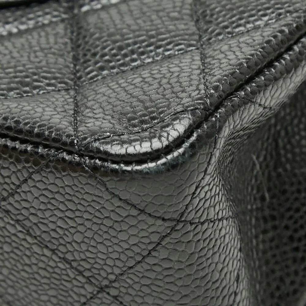 Chanel Matelasse 25 Coco Mark Double Flap Caviar Skin Shoulder Bag Black